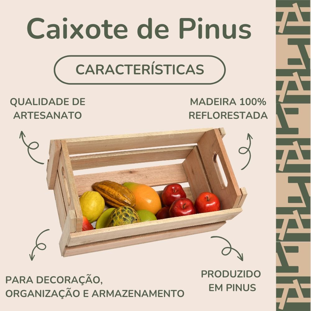 Caixote Médio para Decoração Repac Madeiras Pinus 45x30x27 - 2