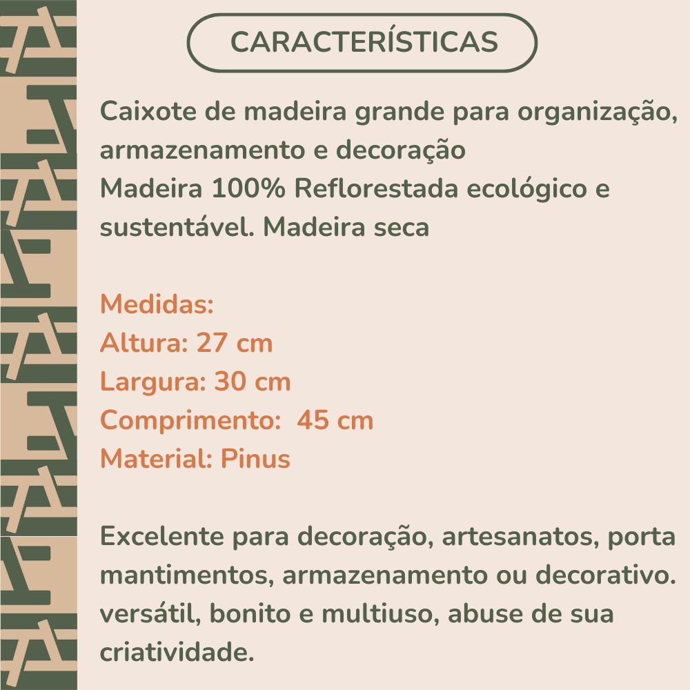 Caixote Médio para Decoração Repac Madeiras Pinus 45x30x27 - 4