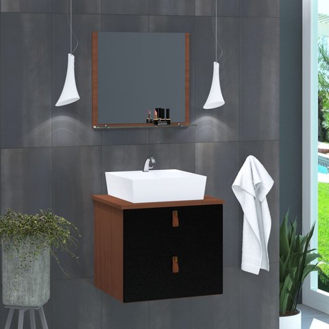 Conjunto Gabinete Banheiro Berlim 45cm + Espelheira + Cuba
