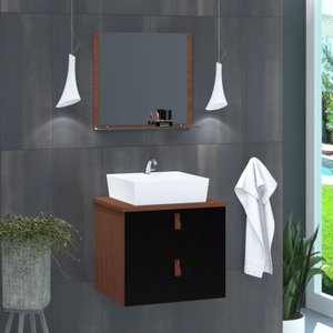 Conjunto Gabinete Banheiro Berlim 45cm + Espelheira + Cuba