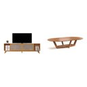 Ver imagem 2 de Conjunto Sala de Estar 2 Peças Rack 218cm Rattan Palhinha e Mesa de Centro 120cm Elegance Marrom