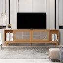 Ver imagem 5 de Conjunto Sala de Estar 2 Peças Rack 218cm Rattan Palhinha e Mesa de Centro 120cm Elegance Marrom