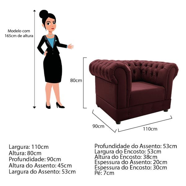 Kit 2 Poltronas Decorativas Chesterfield Ana Corano Bordô - Adj Decor - 4