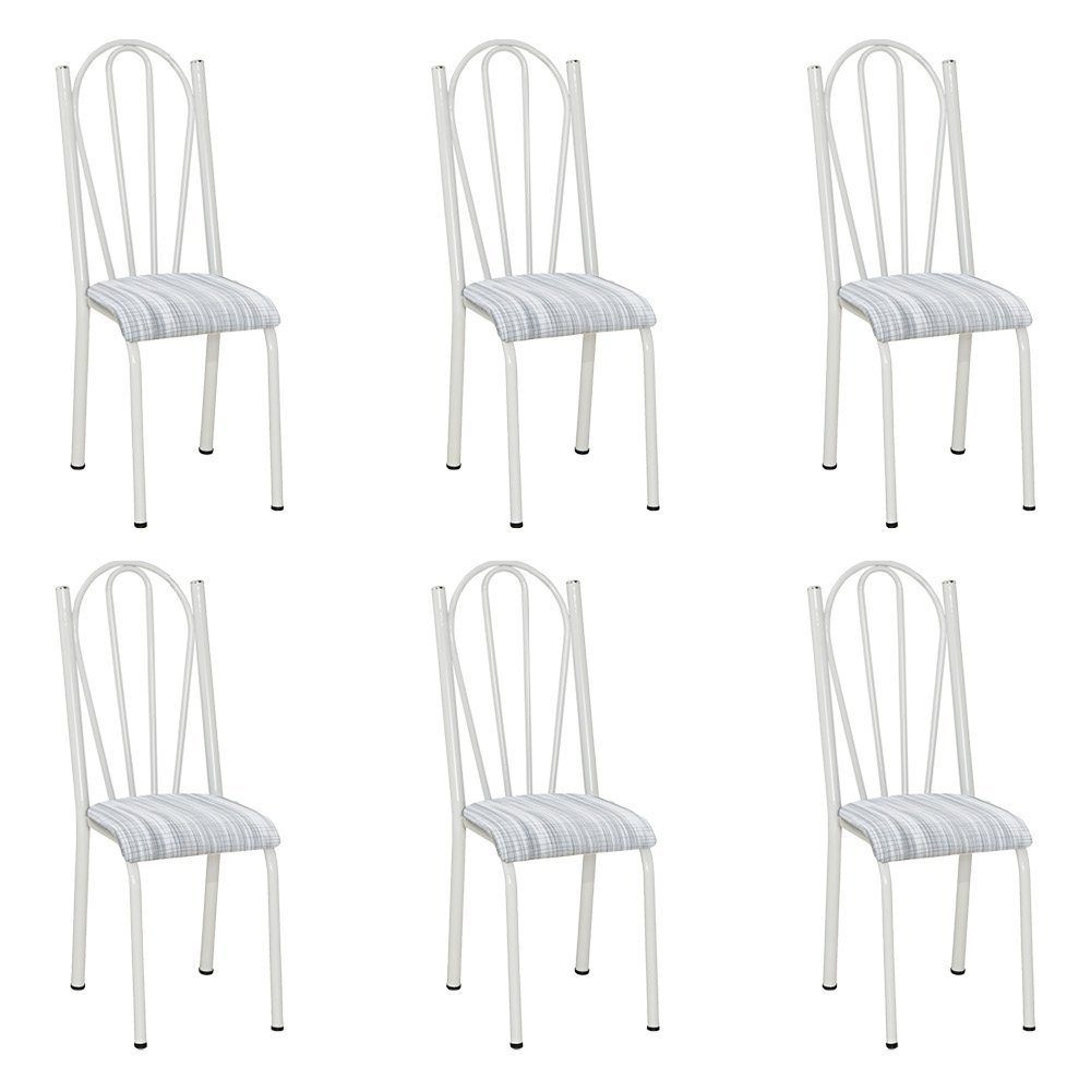 Kit 6 Cadeiras de Cozinha Alasca Estampado Linho Pés de Ferro Branco - Pallazio