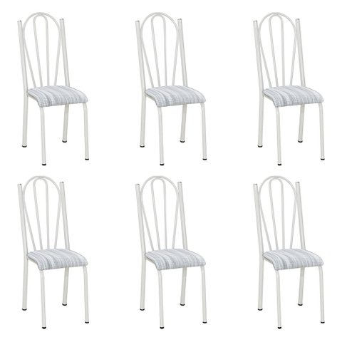 Kit 6 Cadeiras de Cozinha Alasca Estampado Linho Pés de Ferro Branco - Pallazio