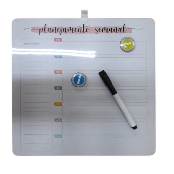 Quadro planejamento semanal lousa planner recados agenda magnetica com caneta e ima - 2