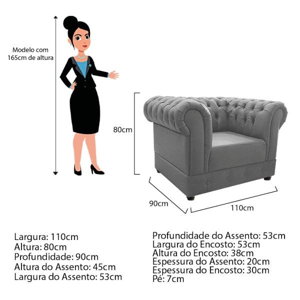 Kit 2 Poltronas Decorativas Chesterfield Ana Suede Cinza - Adj Decor - 4