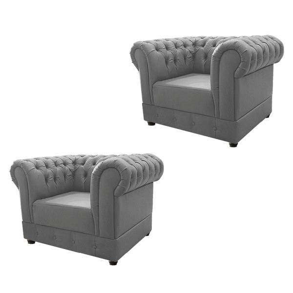 Kit 2 Poltronas Decorativas Chesterfield Ana Suede Cinza - Adj Decor - 1