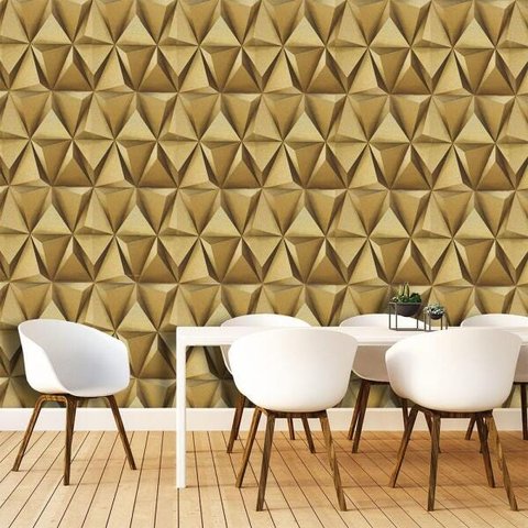Papel de Parede 3d Geométrico Dourado + Cola | 156-360103s