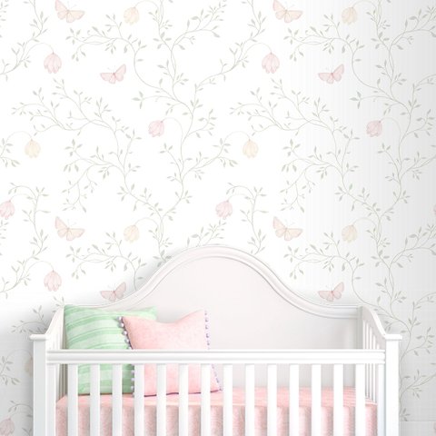 Papel de Parede Floral Borboletas Aquarela ( Vinil Fosco Autoadesivo)