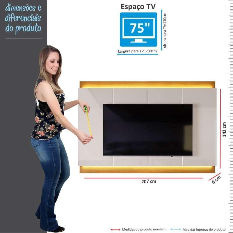 Painel Para TV 75 Polegadas Com LED 2.1 Zory EAX Móveis Off White ...