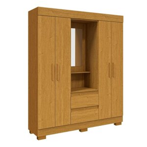 Guarda Roupa Casal com Espelho 4 Portas 2 Gavetas Isabely Acp Móveis Cinamomo