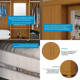 Guarda Roupa Casal com Espelho 4 Portas 2 Gavetas Isabely Acp Móveis Cinamomo - 4