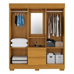 Guarda Roupa Casal com Espelho 4 Portas 2 Gavetas Isabely Acp Móveis Cinamomo - 5