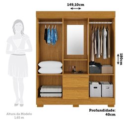Guarda Roupa Casal com Espelho 4 Portas 2 Gavetas Isabely Acp Móveis Cinamomo - 3