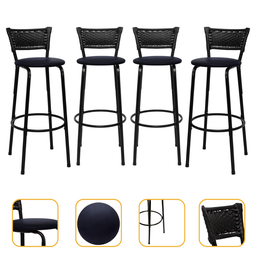 Kit 4 Banquetas para Bancada Banco Alto Junco Preto Balcão Cozinha Gourmet Bar Área de Lazer Piscina - 1