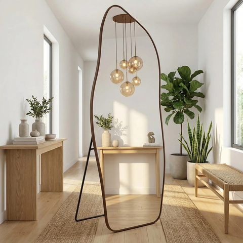 Espelho Grande Corpo Inteiro com Moldura Metal Orgânico 170x70cm com Suporte de Chão