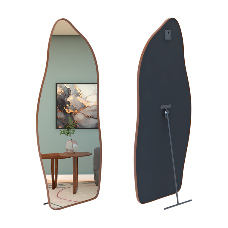 Espelho Grande Corpo Inteiro com Moldura Metal Orgânico 170x70cm com Suporte de Chão