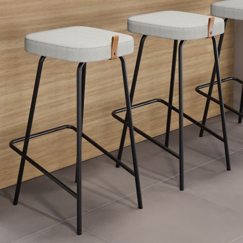 Kit 02 Banquetas Altas Cozinha e Área Gourmet Vik Estofada Linho Cinza - Abmaza