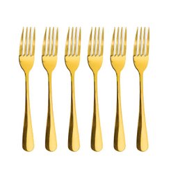 Conjunto 6 Garfos Mesa Elite Dourado Talheres Gourmet Mix em Aço Inox - 1