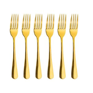Conjunto 6 Garfos Mesa Elite Dourado Talheres Gourmet Mix em Aço Inox