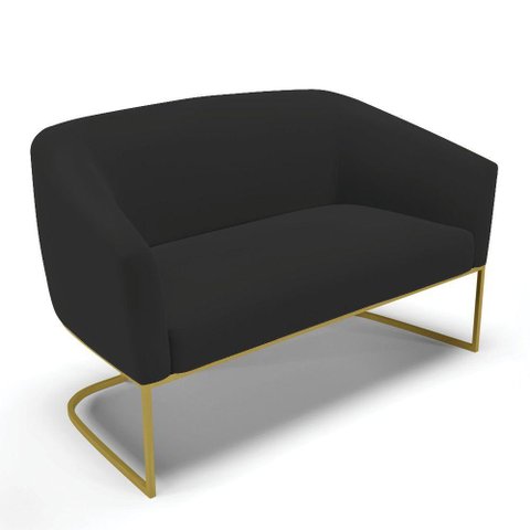 Sofá Namoradeira 2 Lugares Base Industrial Dourado Stella Veludo D03 - D'Rossi Cor Preto