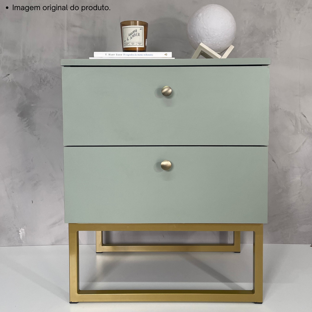 Mesa de Cabeceira Industrial Mdf com Pés Metalon Dourado Plancasa:verde Jade - 2