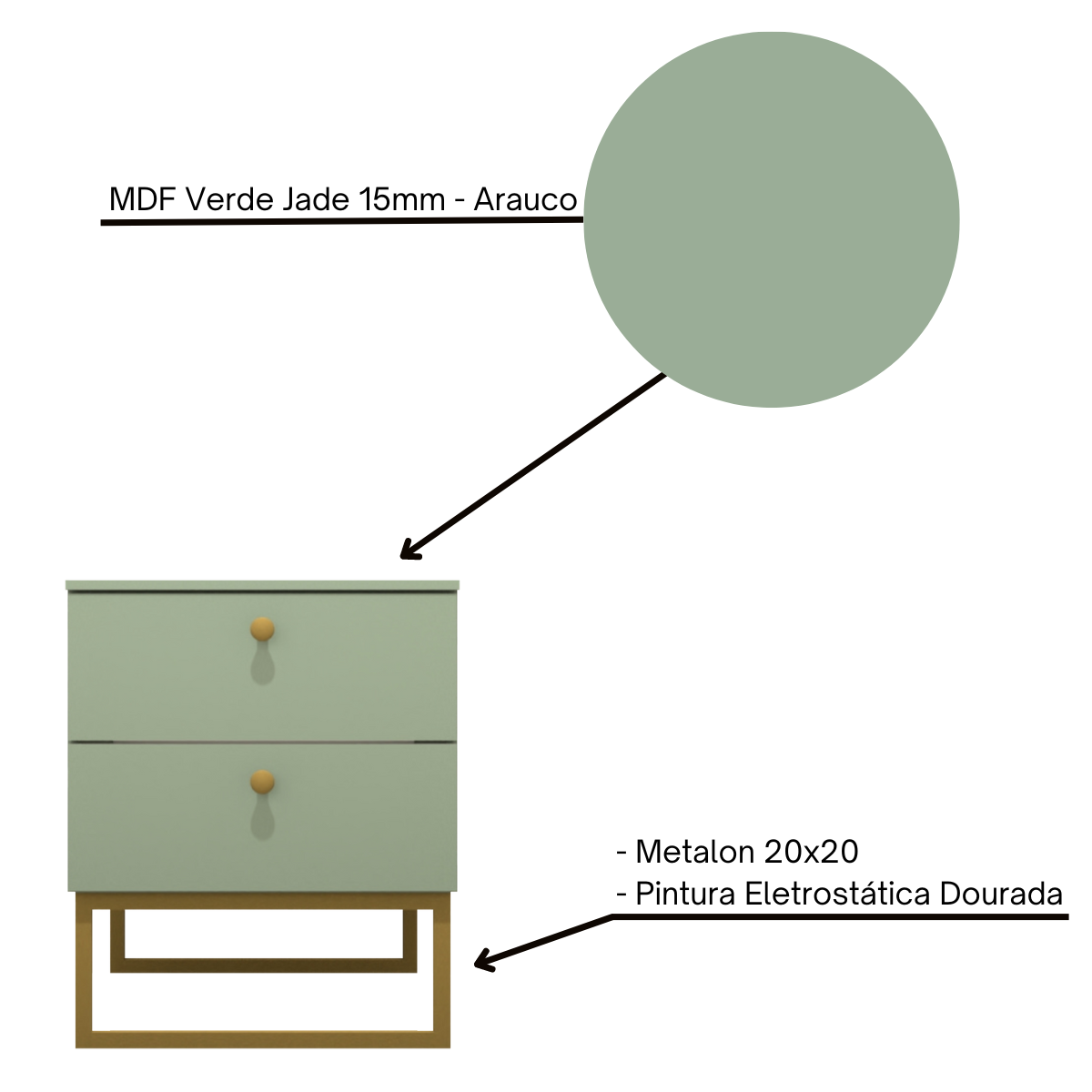 Mesa de Cabeceira Industrial Mdf com Pés Metalon Dourado Plancasa:verde Jade - 5