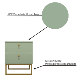 Mesa de Cabeceira Industrial Mdf com Pés Metalon Dourado Plancasa:verde Jade - 8