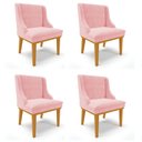 Ver imagem 1 de Kit 4 Cadeiras Estofadas para Sala de Jantar Base Fixa de Madeira Castanho Lia Suede Rosa bebê - Ibi