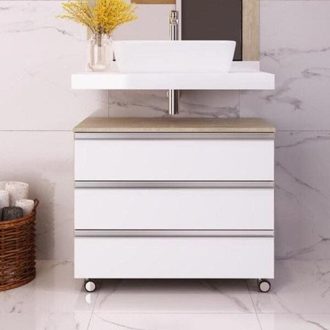 Gabinete Gaveteiro Multiuso 80cm com Rodinhas e 3 Gavetas