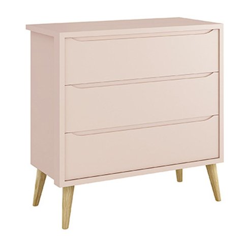 Cômoda Infantil Theo 3 Gavetas Rosa Fosco com Pés Madeira Natural - Reller Móveis