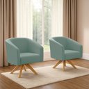 Ver imagem 1 de Poltrona Decorativa Kit 2 Stella Base de Madeira Giratória Ma30 Veludo Cotelê Menta D03 - D’Rossi