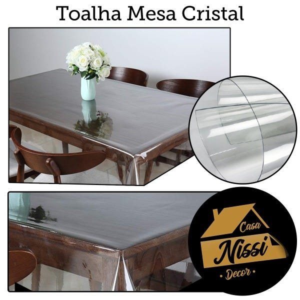 Toalha de Mesa Cristal Transparente Grosso Plástico 1,40M - 8