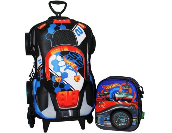 Mochilete Escolar 3d Hotwheels Terrain Storm Com Lancheira Preta - 1