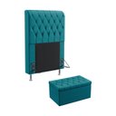 Ver imagem 1 de Kit Cabeceira Estofada Decorativa Cama Box Bellatrix 90 Solteiro Calçadeira Sagitarius Sued Azul Tur