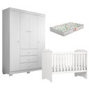 Ver imagem 1 de Berço Americano Mini Cama Mel e Guarda Roupa Duda 4 Portas Branco Brilho com Colchão Gazin