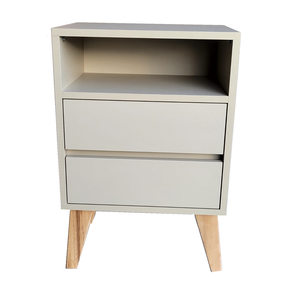 1 Mesa de Cabeceira 2 Gav e Nicho 100% Mdf Montado Titânio Trama C/ Pés 60cm