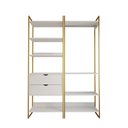 Ver imagem 3 de Guarda Roupa Aberto Industrial Casal 2 Módulos Branco Cabideiro com Gavetas Base Dourada