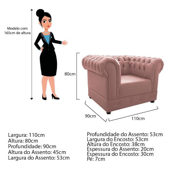 Kit 2 Poltronas Decorativas Chesterfield Ana Suede Rosê - Adj Decor - 4