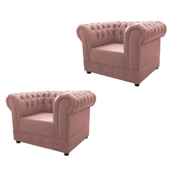 Kit 2 Poltronas Decorativas Chesterfield Ana Suede Rosê - Adj Decor - 1