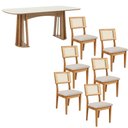Ver imagem 4 de Mesa de Jantar Retangular 180cm com 6 Cadeiras 100% Mdf Cor:off White com Freijó e Linho Bege