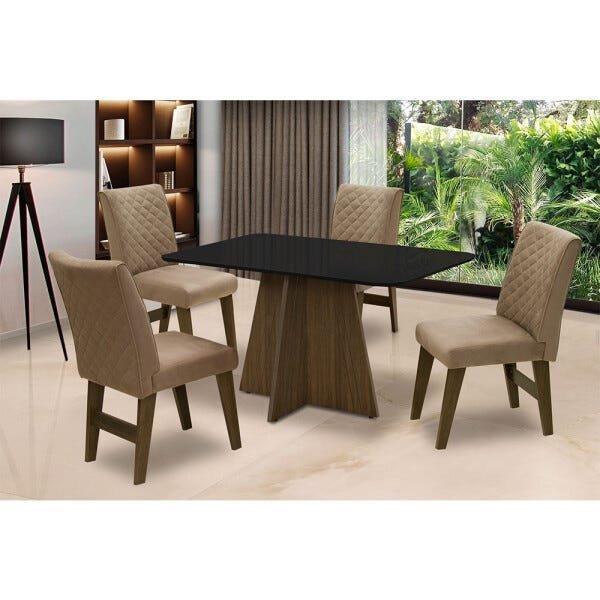 Conjunto Mesa Dobuê 4 Cadeiras Castanho/Preto Darom Moveis