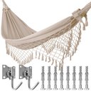 Ver imagem 1 de Kit Rede de Dormir Casal Bege + Ganchos Costura Reforçada