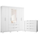 Ver imagem 1 de Guarda Roupa Casal Doble 08 Portas com Espelho e Cômoda Doble Branco Freijo Flex -Móveis Albatroz