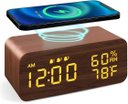 Ver imagem 4 de Relógio Digital de Madeira Carregador por Indução Controle de Voz Data Hora Temperatura 3 Alarmes Se