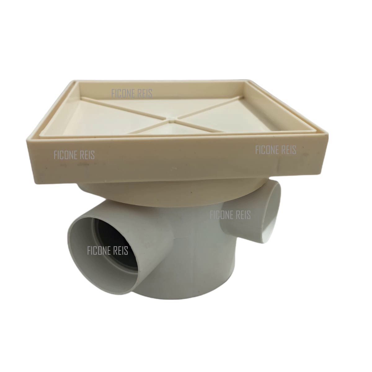 Ralo Invisível Sifonado 15x15 Bege Banheiro modelo Porcelanato Colar Piso com Caixa Sifonada 100 - F