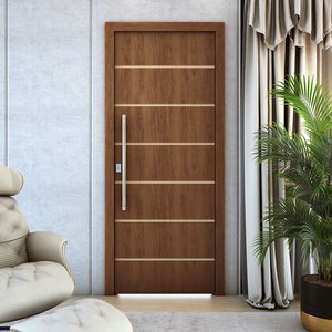 Porta Decorativa Frisada R50vl 210x80cm Pintura Uv Resistente:imbuia