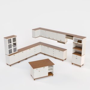 Cozinha Modulada Retrô Off White/ Nogueira Modelo 02