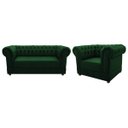 Ver imagem 1 de Kit Poltrona e Namoradeira Chesterfield Ana Suede Verde - ADJ Decor